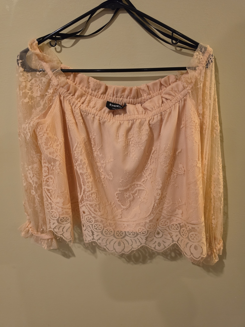 bebe Peach Lace Off-Shoulder Shirt